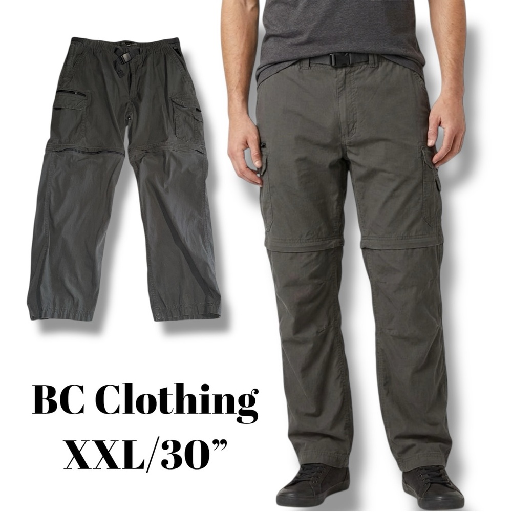 BC Clothing Convertible Cargo Pants Men’s XXL 30 Grey Gorpcore Hiking Stretch